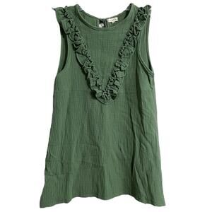Mabo Organic Cotton Ruffle Tunic Top 10 Green Lagenlook Sleeveless Tie Back